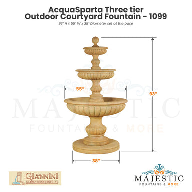 AcquaSparta Three tier Outdoor Courtyard Fountain - 1099 Size - Majestic Fountains