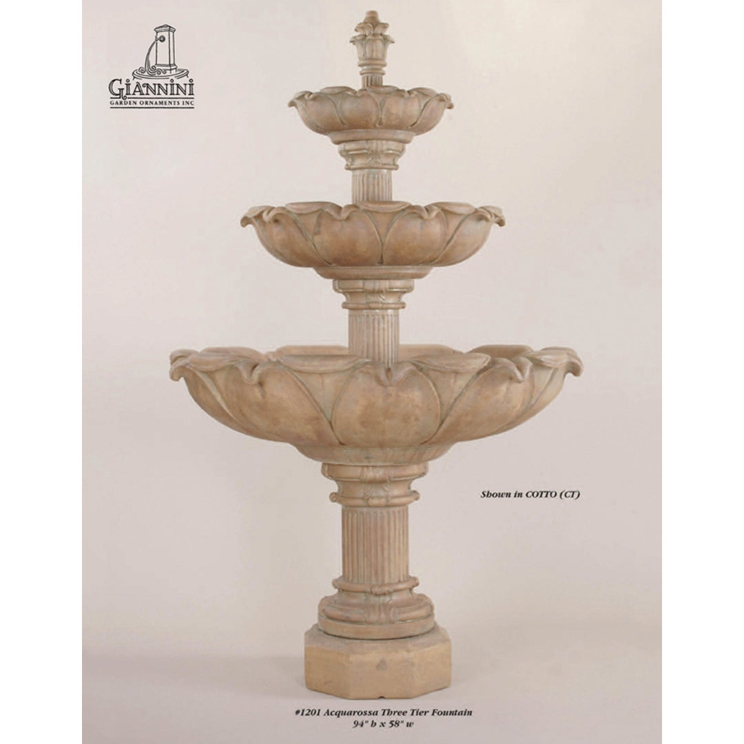 Acquarossa Concrete 3 Tier Outdoor Courtyard Fountain  - 1201 - Majestic Fountains
