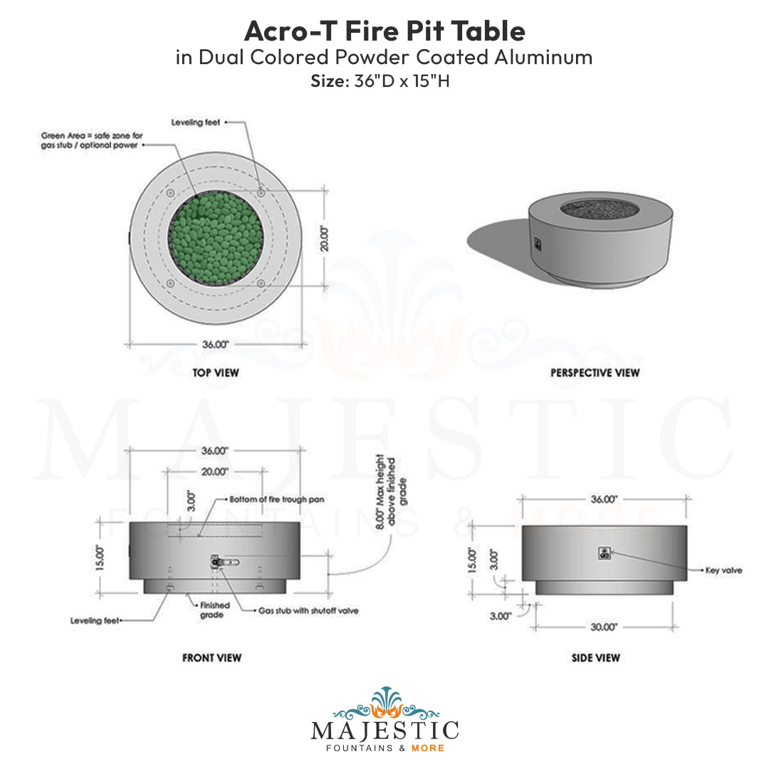 Acro-T Fire Pit Table in Dual Colored Powder Coated Aluminum - Majestic Fountains