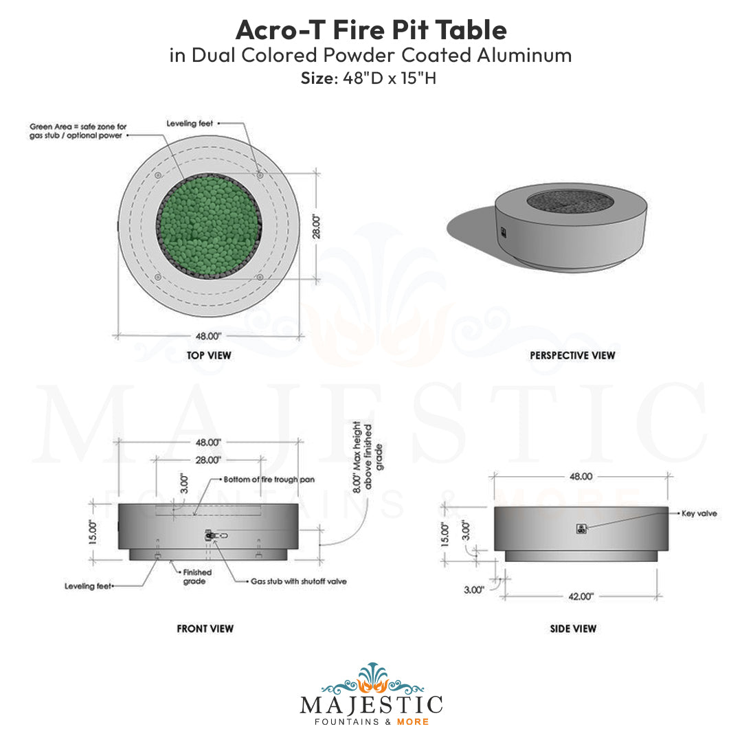 Acro-T Fire Pit Table in Dual Colored Powder Coated Aluminum - Majestic Fountains