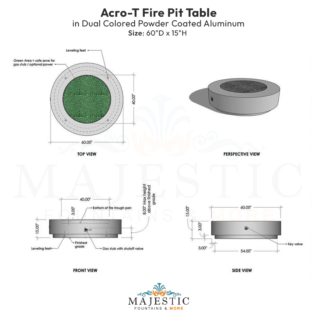 Acro-T Fire Pit Table in Dual Colored Powder Coated Aluminum - Majestic Fountains