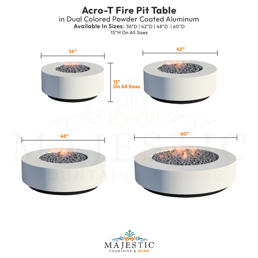 Acro-T Fire Pit Table in Dual Colored Powder Coated Aluminum - Majestic Fountains