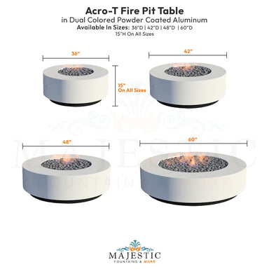 Acro-T Fire Pit Table in Dual Colored Powder Coated Aluminum - Majestic Fountains