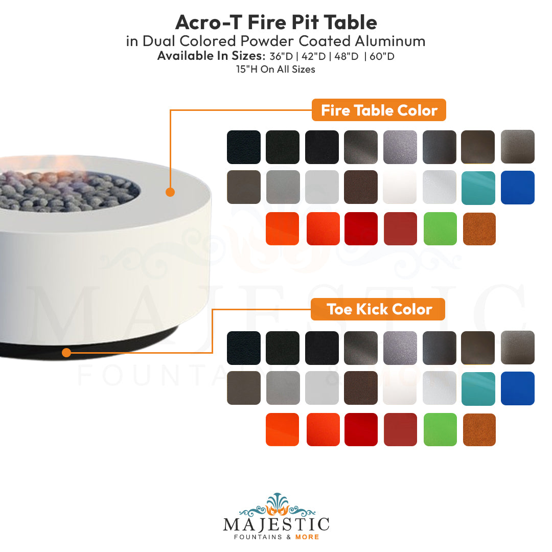 Acro-T Fire Pit Table in Dual Colored Powder Coated Aluminum - Majestic Fountains