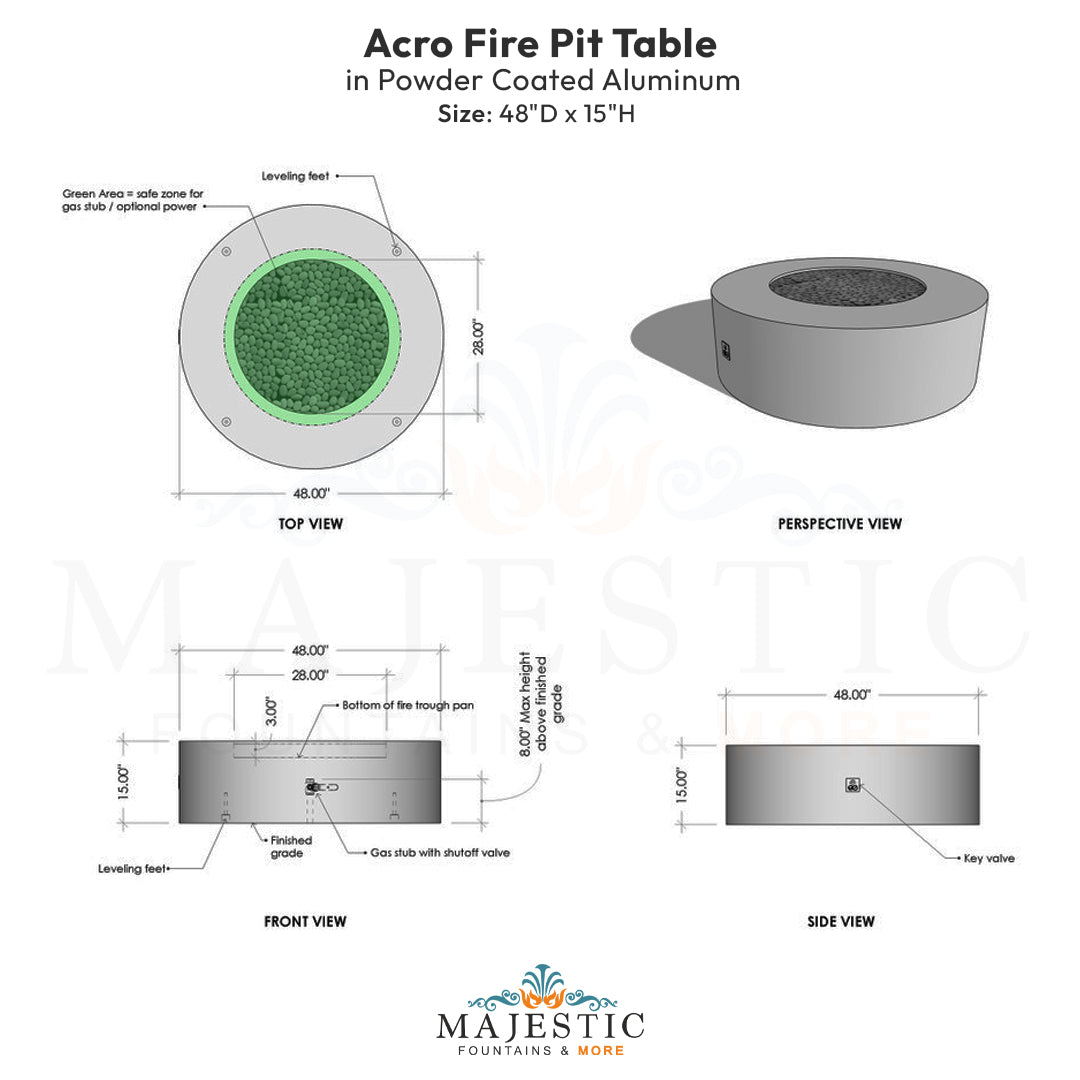 Acro Fire Pit Table in Powder Coated Aluminum - Majestic Founts
