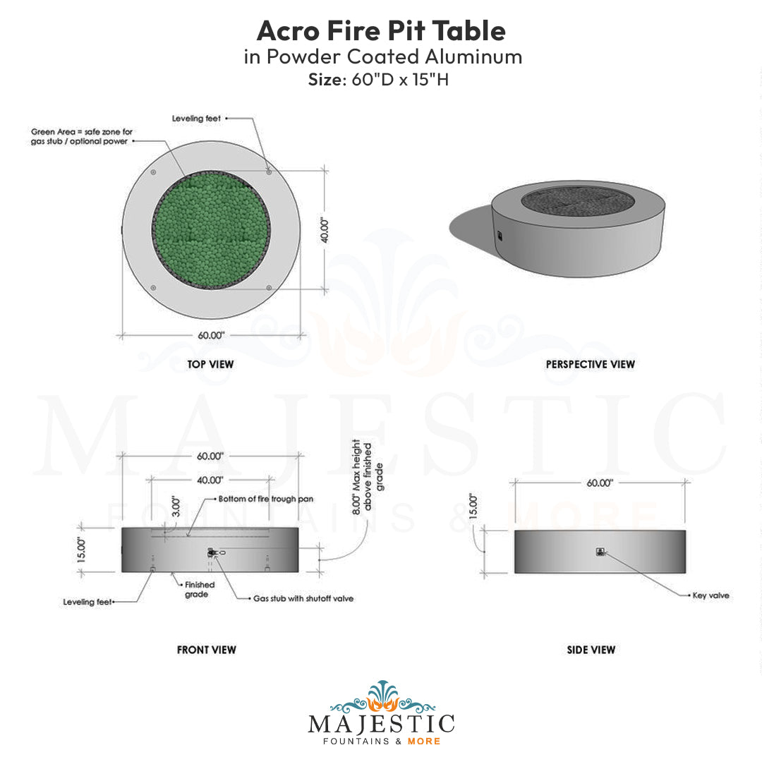 Acro Fire Pit Table in Powder Coated Aluminum - Majestic Founts