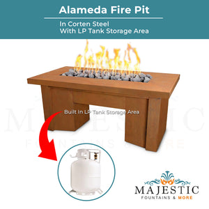 Alameda Fire Pit in Corten Steel - Majestic Fountains