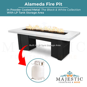 Alameda Fire Pit in Powder Coated Metal - The Black & White Collection - Majestic Fountains