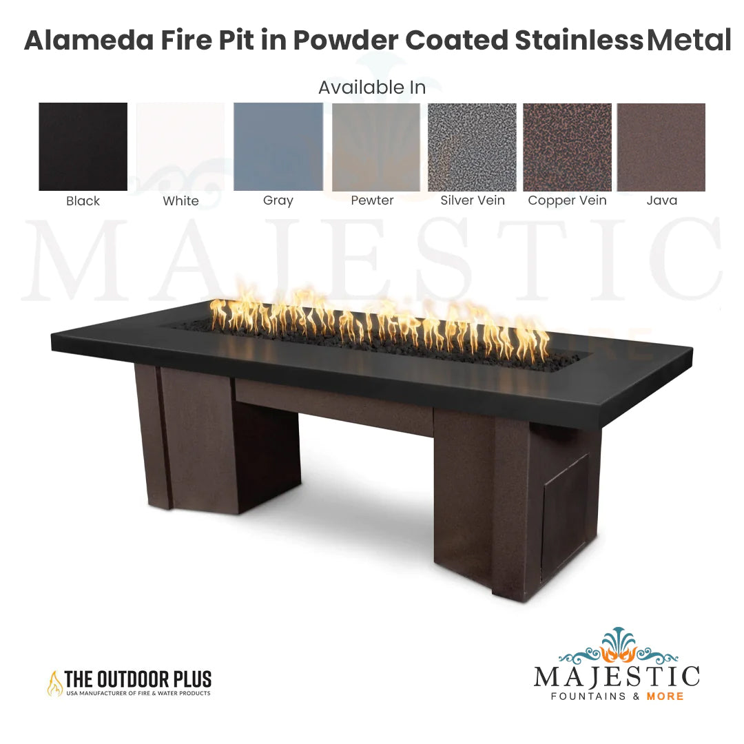 Alameda Fire Pit in Powder Coated Stainless Metal - Majestic Fountains and More