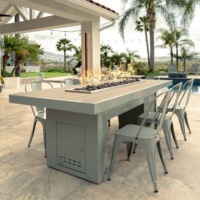 Alameda Fire Table with Wood Grain Top and Powder Coated Metal Base - Majestic Fountains and More