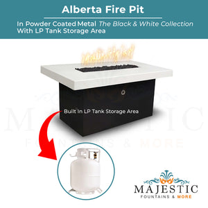 Alberta Fire Pit in Powder Coated Metal - The Black & White Collection - Majestic Fountains