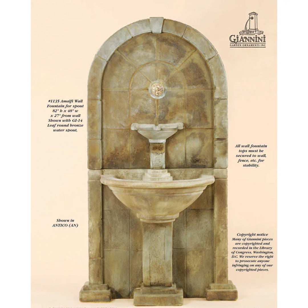 Amalfi Outdoor Wall Fountain - 1135 - Majestic Fountains