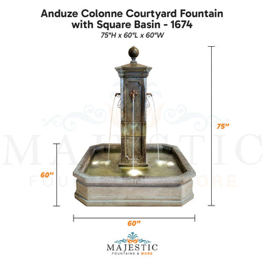 Anduze Colonne Courtyard Fountain with Square Basin - 1674  - Majestic Fountains