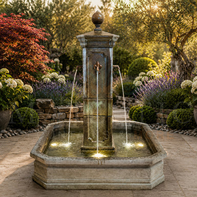 Anduze Colonne Courtyard Fountain with Square Basin - 1674  - Majestic Fountains