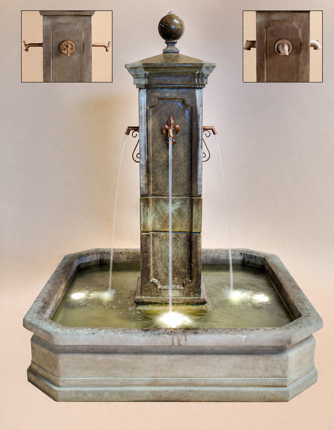 Anduze Colonne Courtyard Fountain with Square Basin - 1674