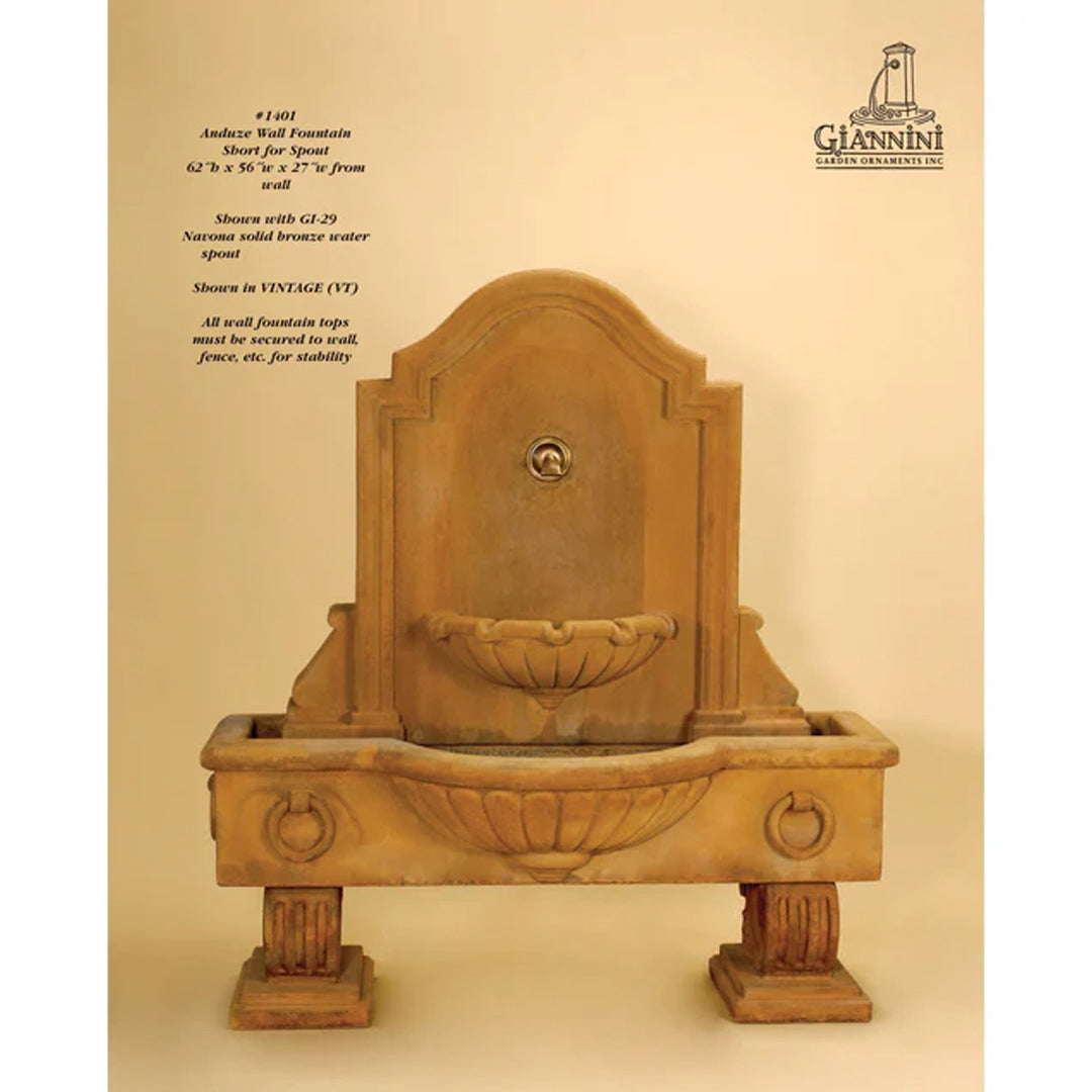 Anduze Concrete Outdoor Garden Wall Fountain with 2 Basins - Tall or Short - 1400-1401 - Majestic Fountains
