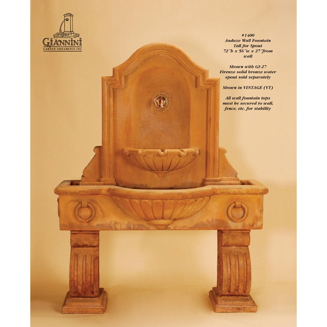 Anduze Concrete Outdoor Garden Wall Fountain with 2 Basins - Tall or Short - 1400-1401 - Majestic Fountains