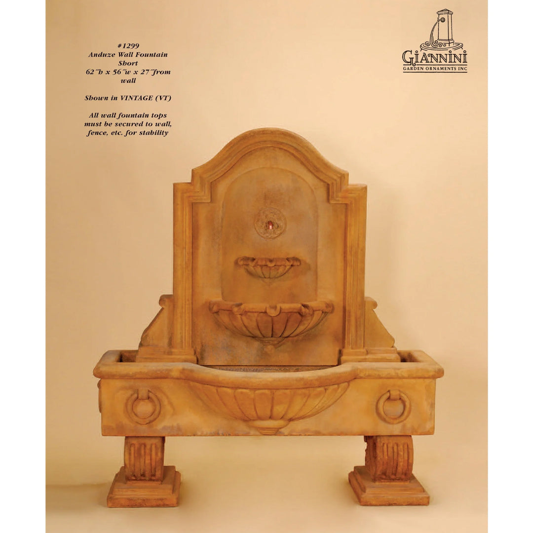 Anduze Concrete Outdoor Garden Wall Fountain with 3 Basins - Tall or Short - 1298-1299 - Majestic Fountains