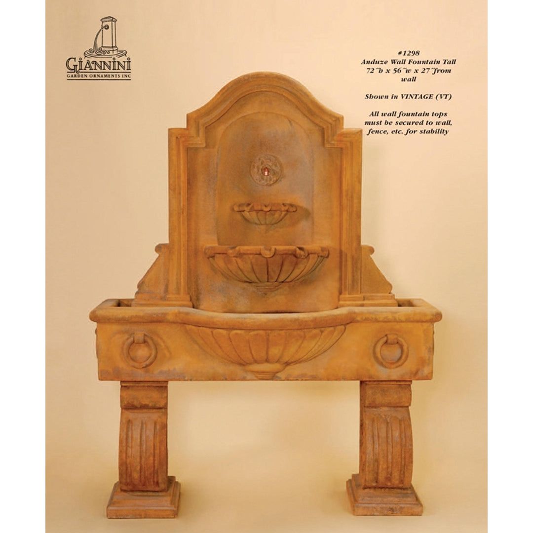 Anduze Concrete Outdoor Garden Wall Fountain with 3 Basins - Tall or Short - 1298-1299 - Majestic Fountains