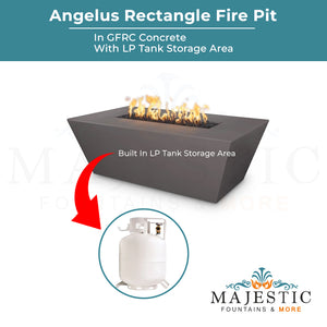 Angelus Rectangle Fire Pit in GFRC Concrete Fire Pit - Majestic Fountains