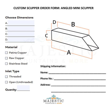 Angled Mini Scupper - Custom Scupper Form - Majestic Fountains and More