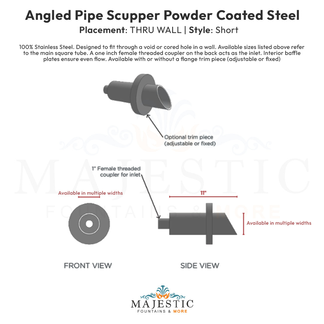 Angled Pipe Scupper Thru Wall Short Majestic Fountains