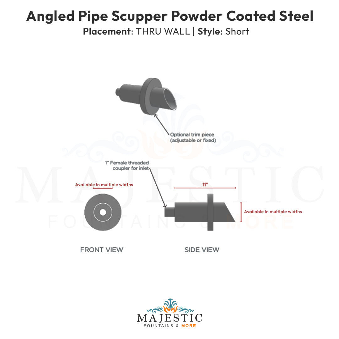 Angled Pipe Scupper Thru Wall Short Majestic Fountains