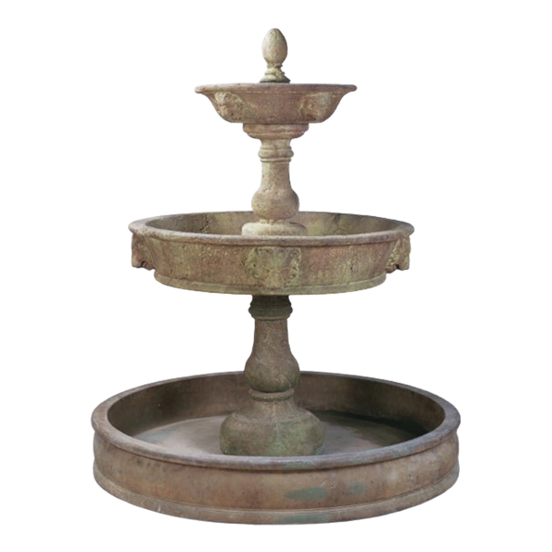 Antica Lion Head Concrete Outdoor Courtyard Fountain with Basin - 1024 - Majestic Fountains
