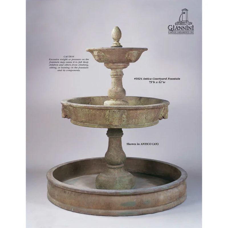 Antica Lion Head Concrete Outdoor Courtyard Fountain with Basin  - 1024  - Majestic Fountains
