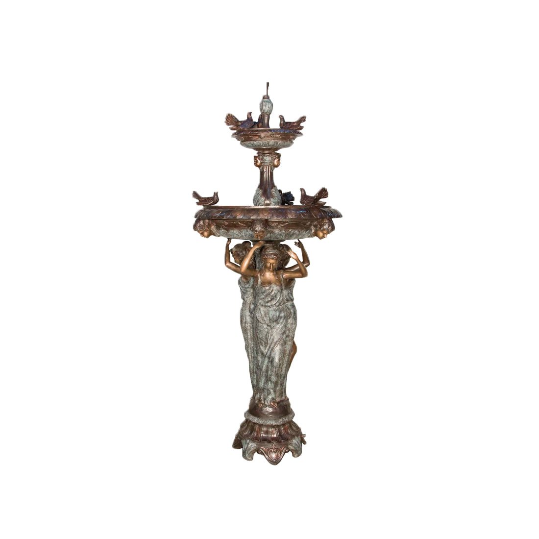 Antique-Style Three-Tier Lady & Bird Bronze Fountain Sculpture