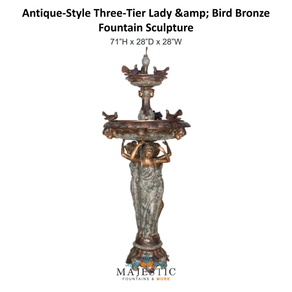 Antique-Style Three-Tier Lady & Bird Bronze Fountain Sculpture