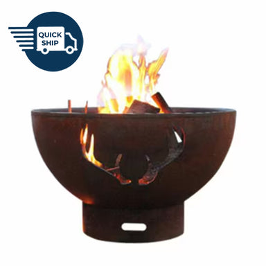 Antlers Wood Burning or Gas Fire Pit - by Fire Pit Art - Majestic Fountains