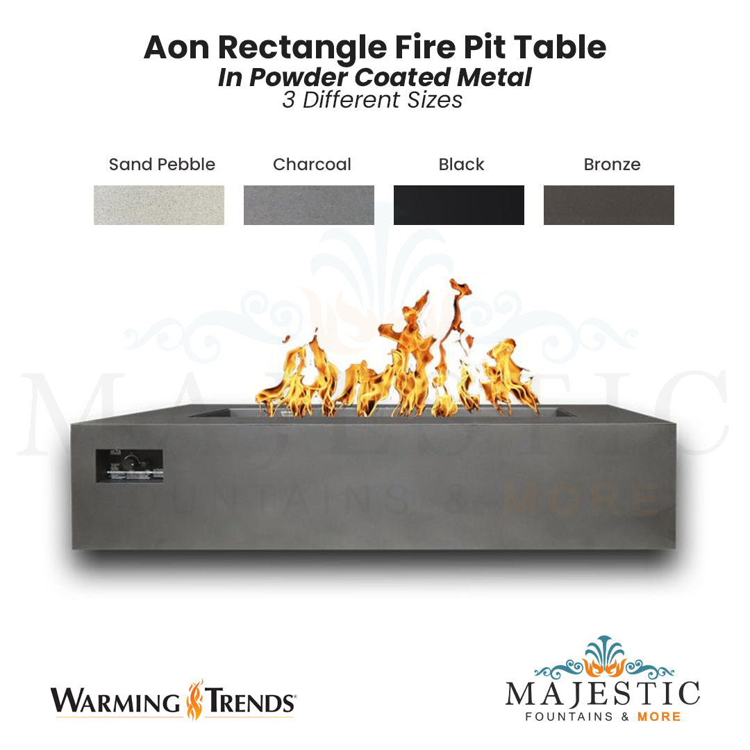 Aon Rectangular Fire Pit Table - Majestic Fountains