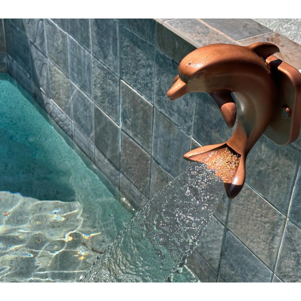 Aqua Dolphin - Decorative Sheer Descent Scupper - On Wall