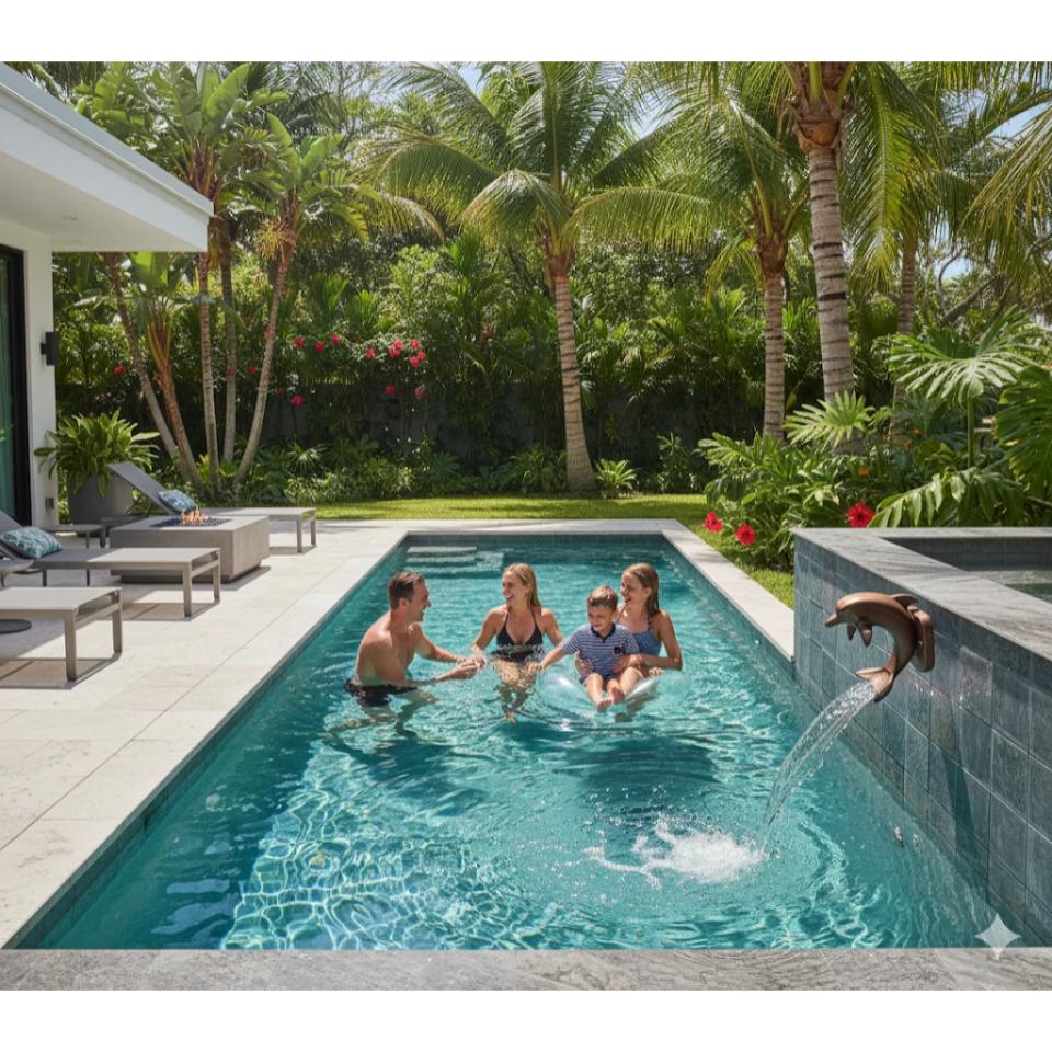 Aqua Dolphin - Decorative Sheer Descent Scupper - On Wall