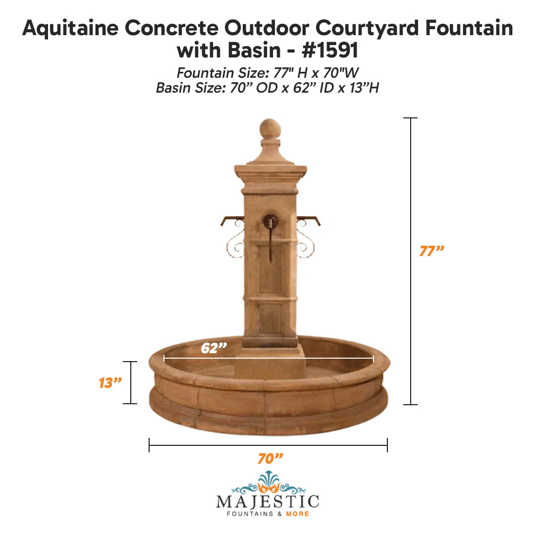 Aquitaine Concrete Outdoor Courtyard Fountain with Basin - #1591 - Majestic Fountains
