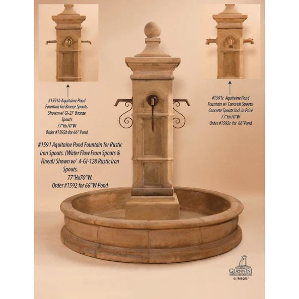 Aquitaine Concrete Outdoor Courtyard Fountain with Basin - #1591 - Majestic Fountains