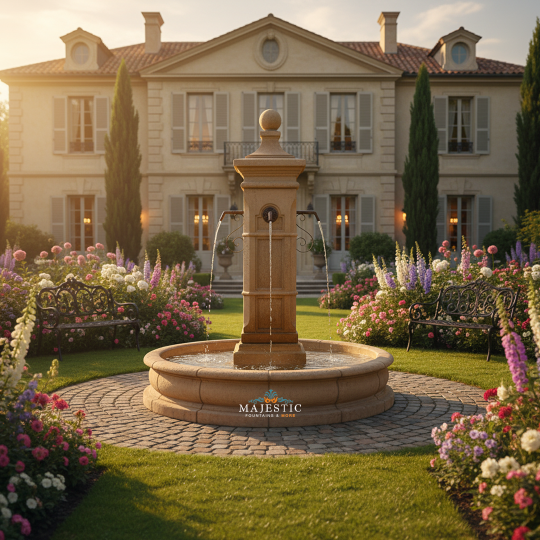 Aquitaine Concrete Outdoor Courtyard Fountain with Basin - Majestic Fountains