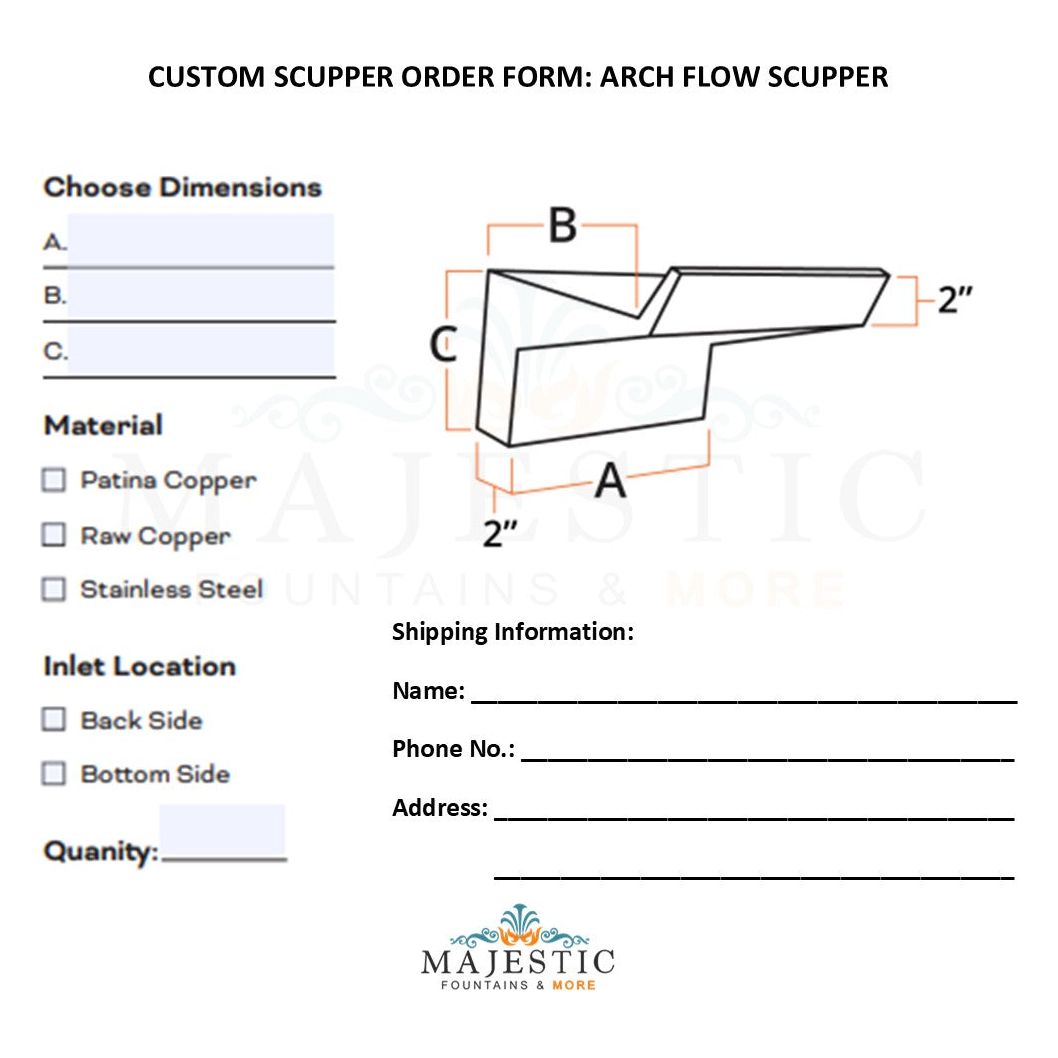 Arch Flow Scupper - Custom Scupper Form - Majestic Fountains and More