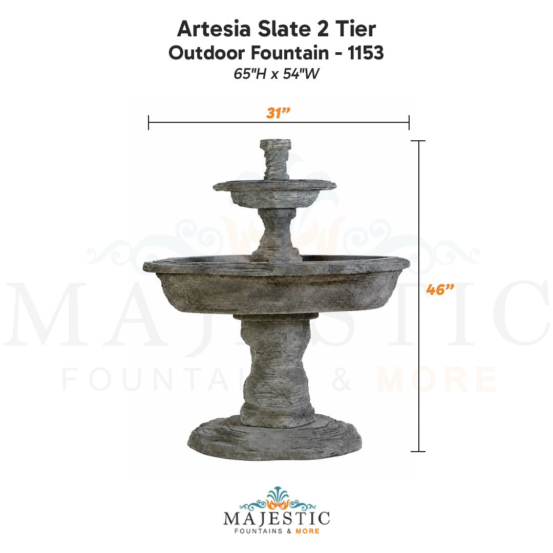 Artesia Slate 2 Tier Outdoor Fountain - 1153 - Majestic Fountains