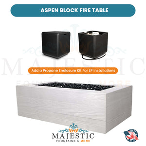 Aspen Block Fire Table in GFRC Concrete  Propane Enclosure - Majestic Fountains
