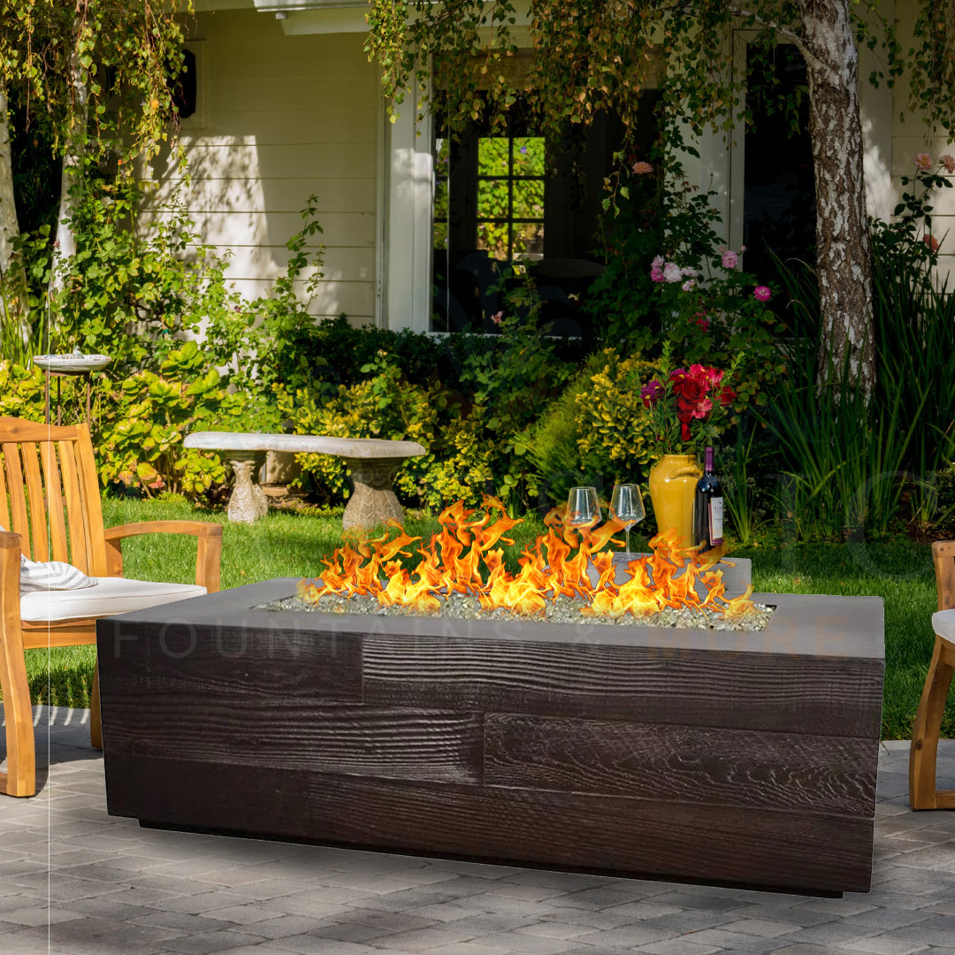 Aspen Rectangle Fire Table in GFRC Concrete by Archpot - Majestic Fountains