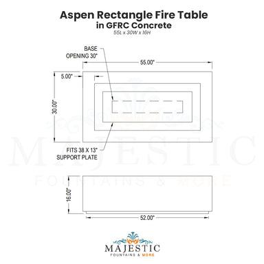 Aspen Rectangle Fire Table in GFRC Concrete by Archpot - Majestic Fountains