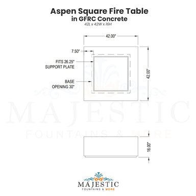 Aspen Square Fire Table in GFRC Concrete - Majestic Fountains