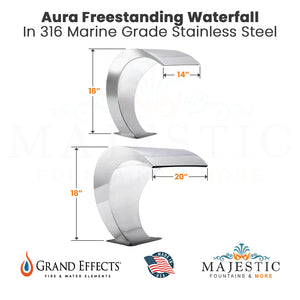 Aura Freestanding Waterfall in Stainless Steel by Grand Effects - Majestic Fountains and More