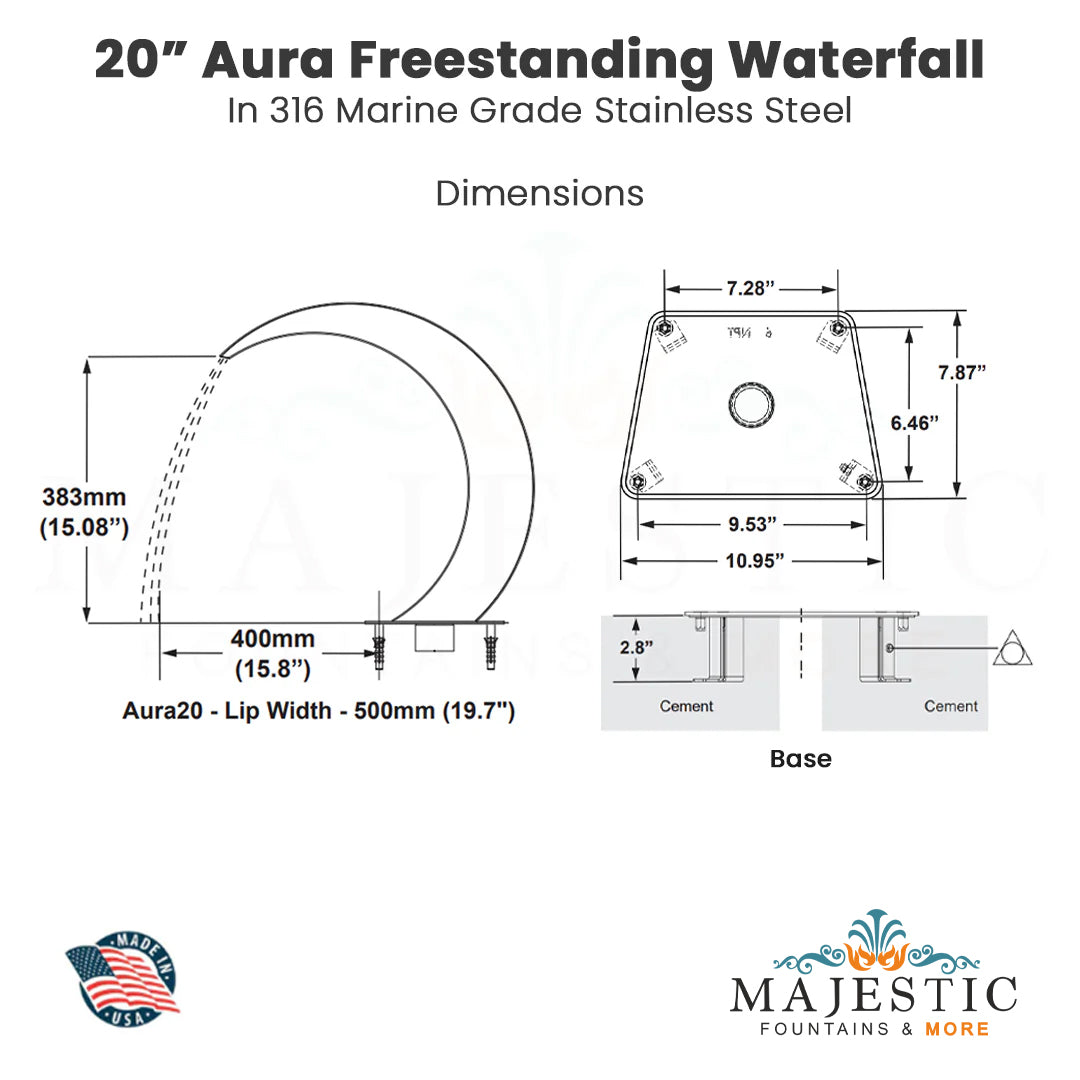 Aura Freestanding Waterfall in 316 Marine Grade Stainless Steel by Grand Effects
