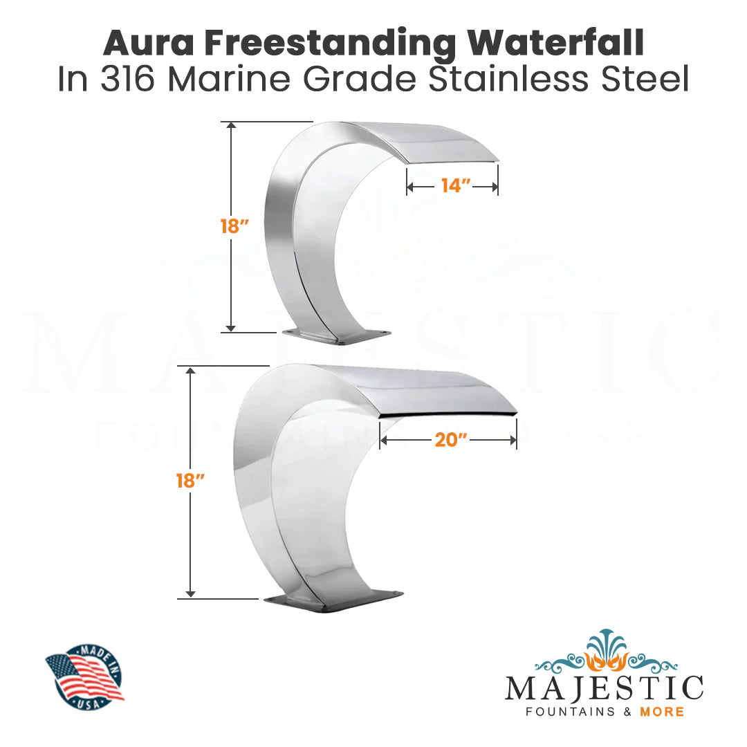 Aura Freestanding Waterfall in 316 Marine Grade Stainless Steel by Grand Effects