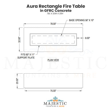 Aura Rectangle Fire Table in GFRC Concrete - Majestic Fountains