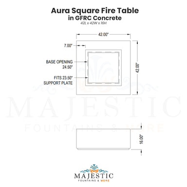 Aura Square Fire Table in GFRC Concrete - Majestic Fountains