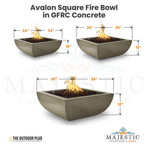 Avalon Square Fire Bowl in GFRC Concrete Size - Majestic Fountains